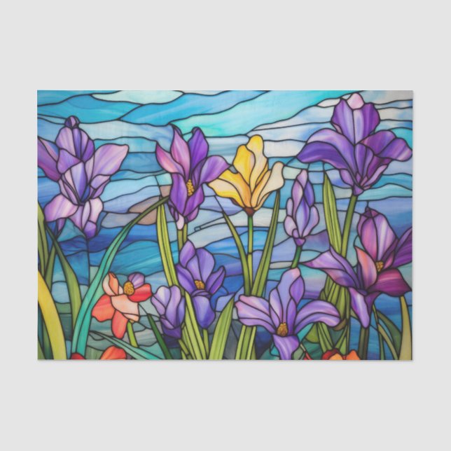 Papier Mousseline Effet de verre tendu Fleurs violettes Découpage (Recto)