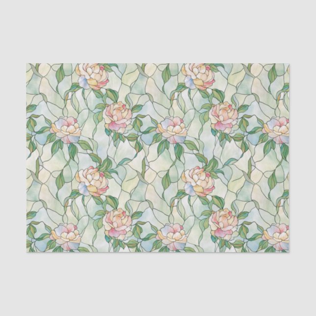 Papier Mousseline Effet de verre tendu rose et blanc clair (Recto)