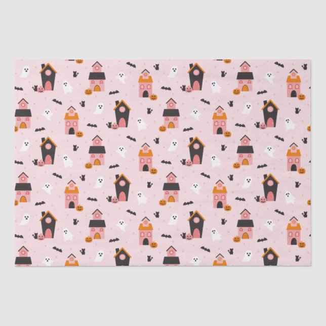 Papier Mousseline Éffrayant Cute Halloween Haunted Maisons Motif (Recto)