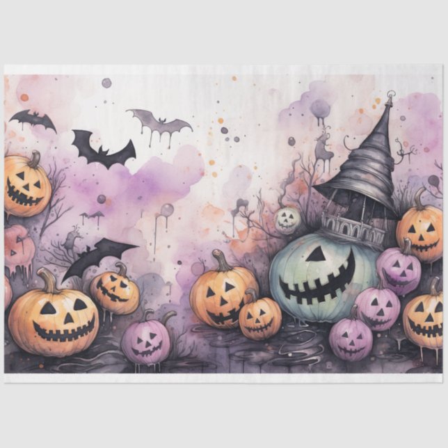 Papier Mousseline Éffrayant Halloween Citrouilles 1 Document de déco (Recto)