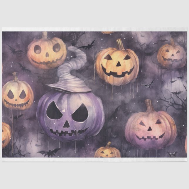 Papier Mousseline Éffrayant Halloween Citrouilles 3 (Recto)