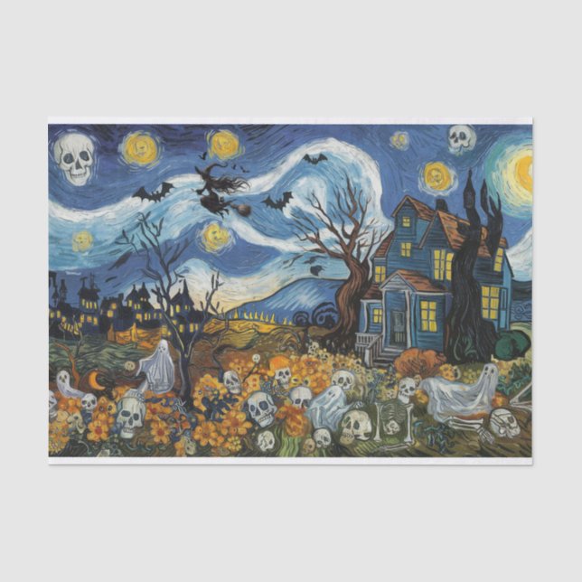 Papier Mousseline Éffrayante nuit-Halloween Ghoost Crâne hantée Mais (Recto)