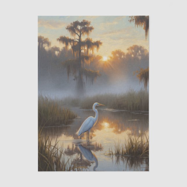 Papier Mousseline Egrets in Everglades National Park Morning (Recto)