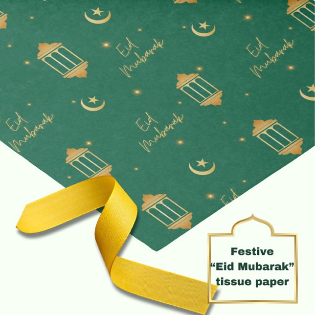 Papier Mousseline Eid Moubarak Tissue Paper - Elegant Green Gold (Elegant, modern green + gold tissue paper or your Eid gifting!)