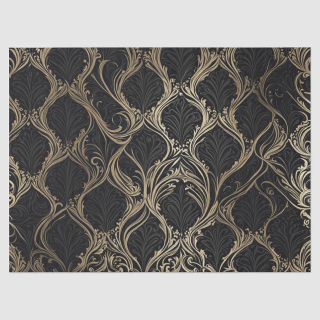Papier Mousseline Elégance dorée sur papier découpage noir (Recto)