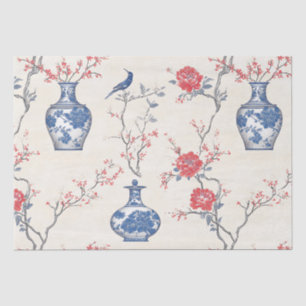 Papier Mousseline Elégance orientale : Porcelaine bleue et fleurs