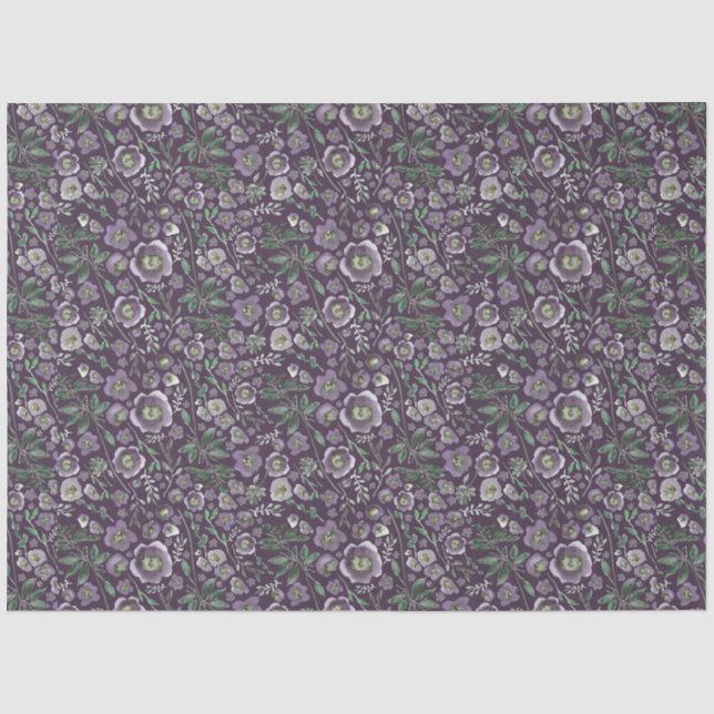 Papier Mousseline Elégant aquarelle Floral Purple Tissu Papier (Recto)