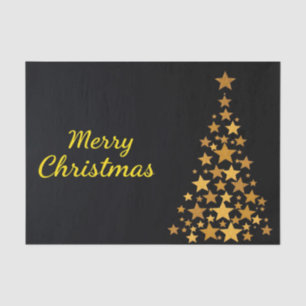 Papier Mousseline Elégant Arbre d'or Joyeux Noël sur Noir