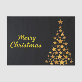 Papier Mousseline Elégant Arbre d'or Joyeux Noël sur Noir