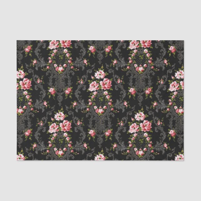 Papier Mousseline Élégant Arrière - plan Floral-Noir de Rococo (Recto)