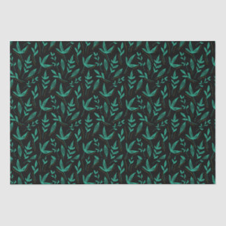 Papier Mousseline Élégant Art Linéaire de Feuilles Vertes Noires