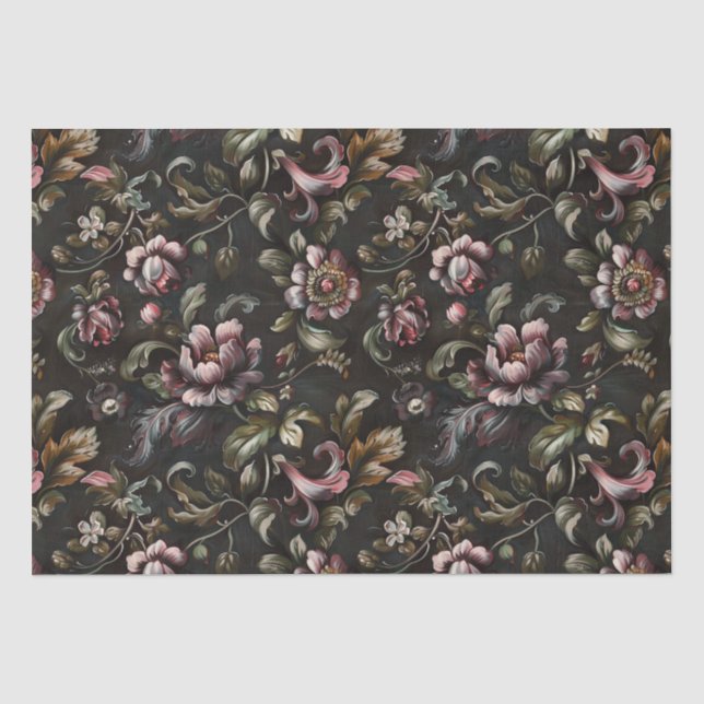 Papier Mousseline Elégant Baroque foncé Peinture Fleurs Découpage (Recto)