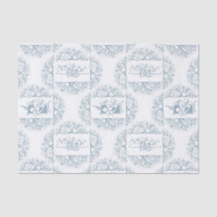 Papier Mousseline Élégant bleu et blanc gravé floral