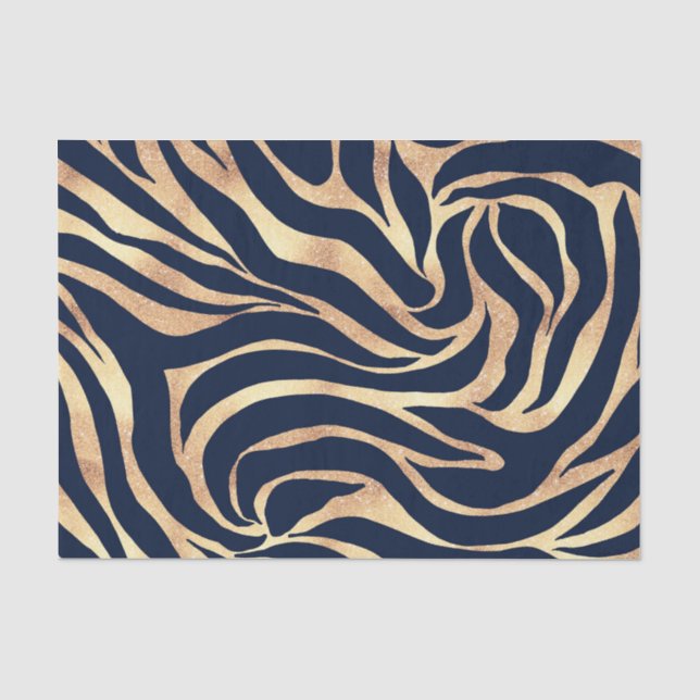 Papier Mousseline Elégant bleu marine Gold Zebra Imprimer (Recto)