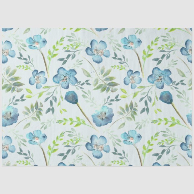 Papier Mousseline Elégant bleu vert aquarelle Floral (Recto)
