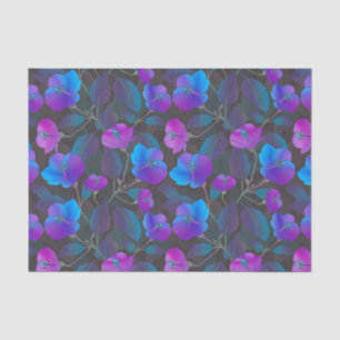 Papier Mousseline Elégant bleu violet rose Fleurs