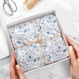 Papier Mousseline Elegant Blue & White Floral Toile Botanical