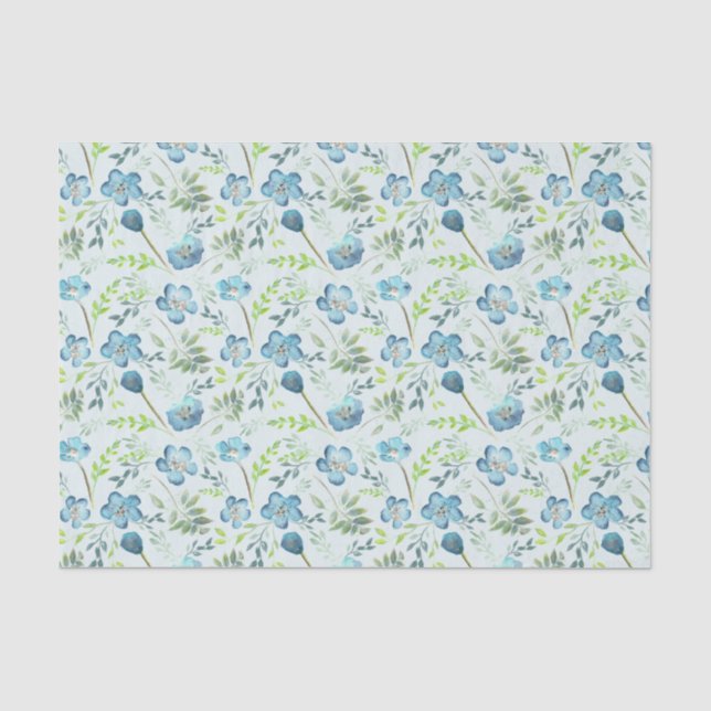 Papier Mousseline Elégant Boho bleu vert Aquarelle Fleurs (Recto)