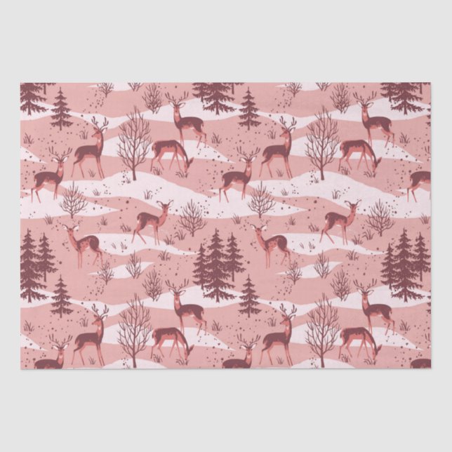 Papier Mousseline Elégant cerf de bois rouge rétro (Recto)