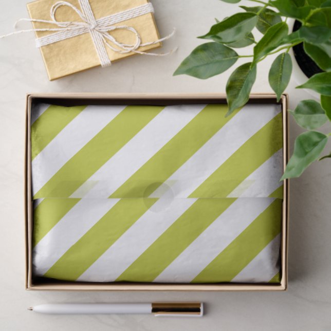 Papier Mousseline Elegant Chartreuse and White Striped Pattern (Cadeau)