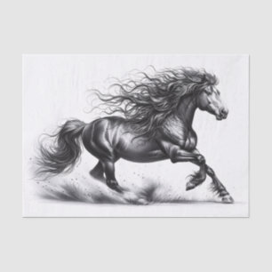 Papier Mousseline Elégant Cheval Mustang Découpage noir et blanc
