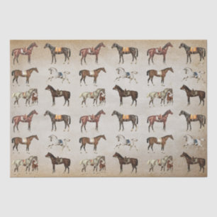 Papier Mousseline Élégant Cheval Vintage à selle sur le beige