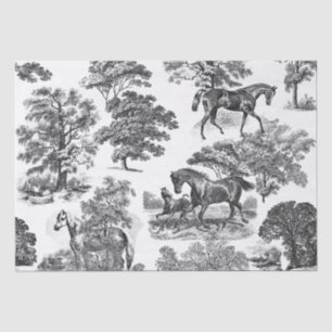 Papier Mousseline Élégant Chic Rustic Horses Black White Toile