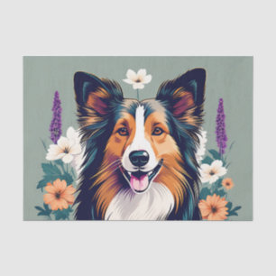 Papier Mousseline Elégant Chien de Shetland avec Floral