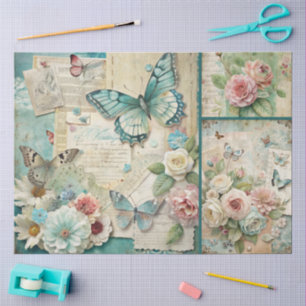 Papier Mousseline Elégant Cottagecore Floral Collage