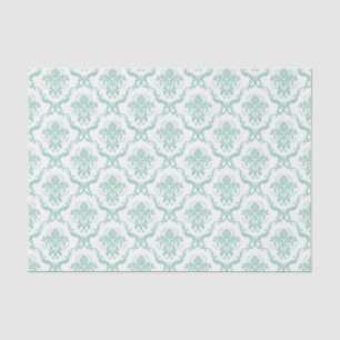 Papier Mousseline Élégant damas à la menthe verte et blanche