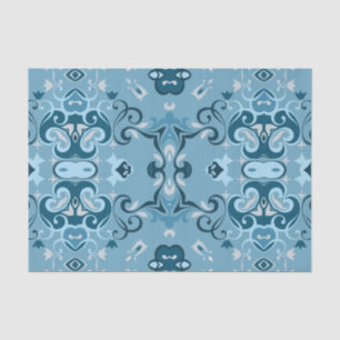 Papier Mousseline Elégant Damas Frosty Blue Winter Mosaic Motif