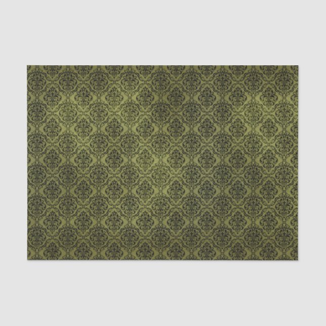 Papier Mousseline Élégant Damas vert (Recto)