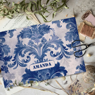 Papier Mousseline Élégant damassé Bleu toile de jouy monogramme