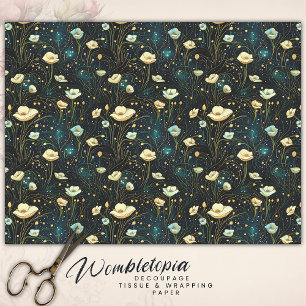 Papier Mousseline Élégant découpage floral céleste bleu minuit