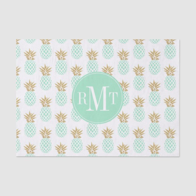 Papier Mousseline Élégant faux or motif d'ananas tropical (Recto)