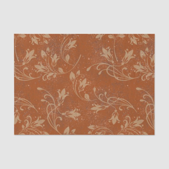 Papier Mousseline Élégant Feuille Flourdissant Grunge Orange Brûlé (Recto)
