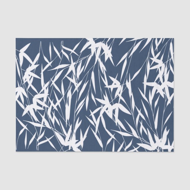 Papier Mousseline Élégant Feuilles de feuillage bleu et blanc (Recto)