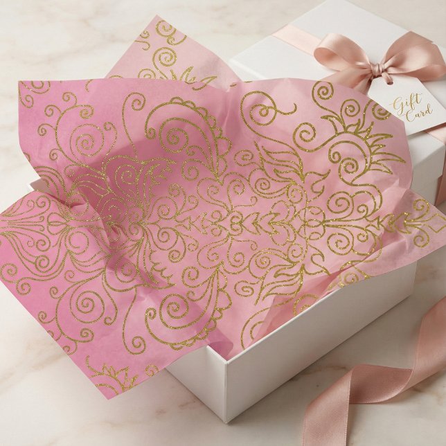 Papier Mousseline Élégant Filigrane Pailleté Or Dégradé Rose (Créateur téléchargé)