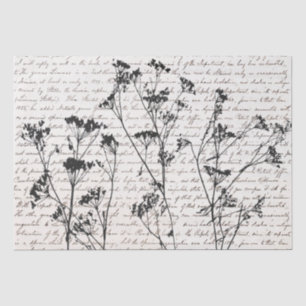 Papier Mousseline Élégant Fleur sauvage noir Silhouettes Script Kraf