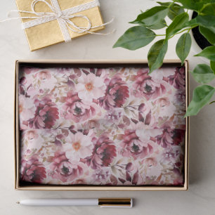 Papier Mousseline Élégant floral burgundy rose