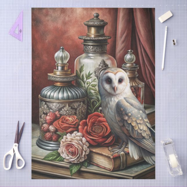 Papier Mousseline  Elegant Floral & White Owl Furniture Decoupage (Artisanat)