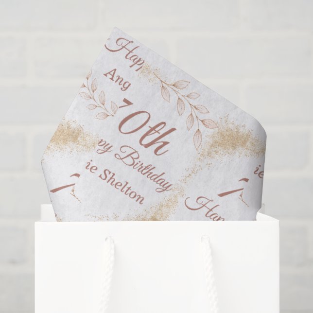 Papier Mousseline Elegant Gold Glitter 70th Birthday (Sac cadeau)