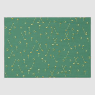 Papier Mousseline Elégant Gold Motif Golfer Green