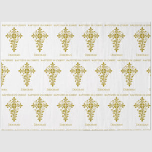 Papier Mousseline Élégant Gold Ornate Cross Baptism