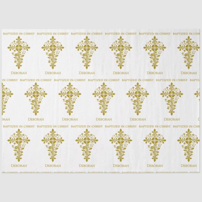 Papier Mousseline Élégant Gold Ornate Cross Baptism (Recto)
