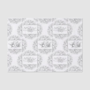 Papier Mousseline Élégant Gris et Blanc gravé Floral