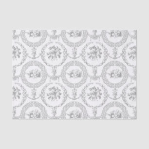 Papier Mousseline Élégant gris gravé Médaillons et hameçons floraux
