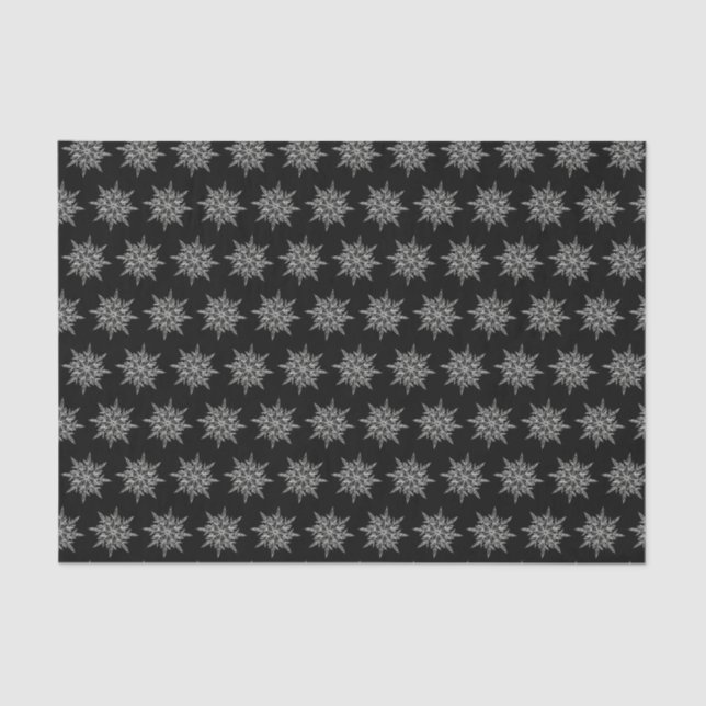 Papier Mousseline Elegant Ice Crystals Pattern on Black (Recto)