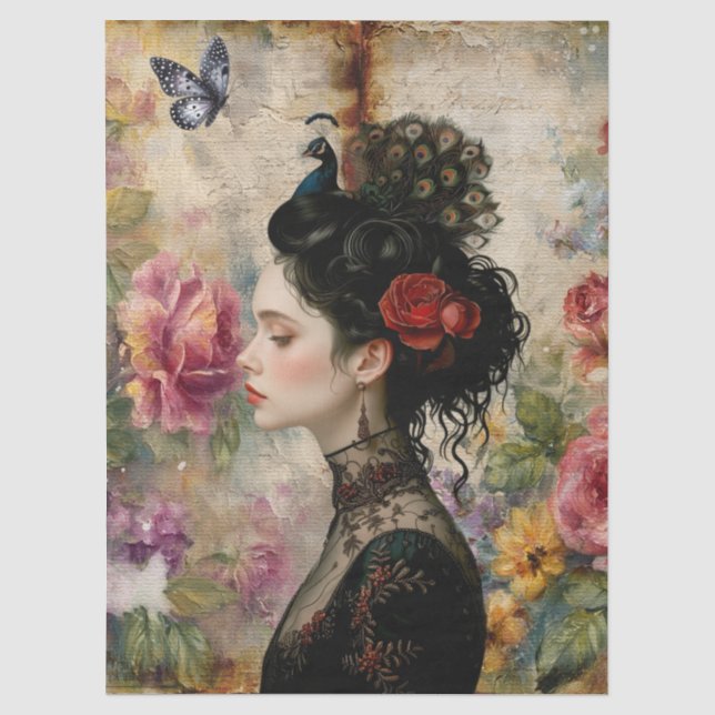 Papier Mousseline Élégant jardin fleuri victorien Goth Raven (Recto)