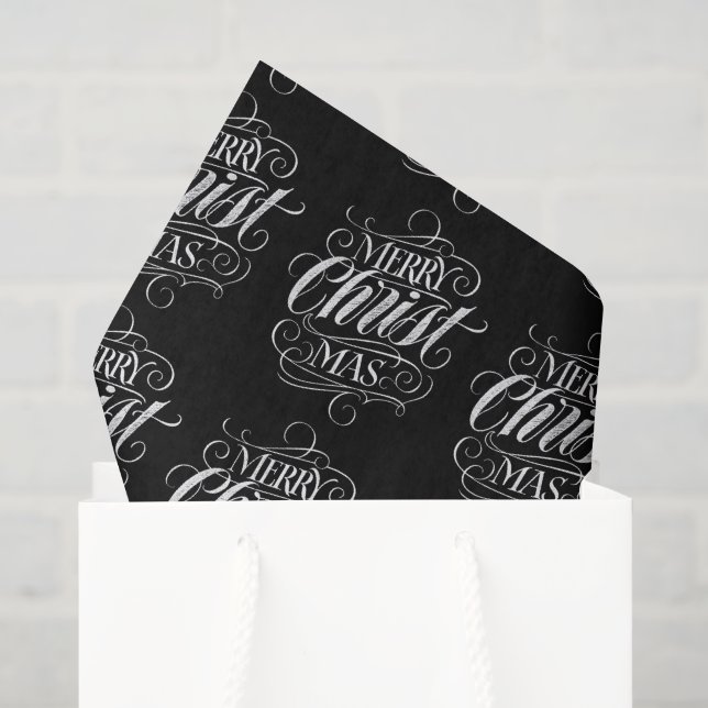 Papier Mousseline Élégant Joyeux Noël Calligraphie Christ (Sac cadeau)